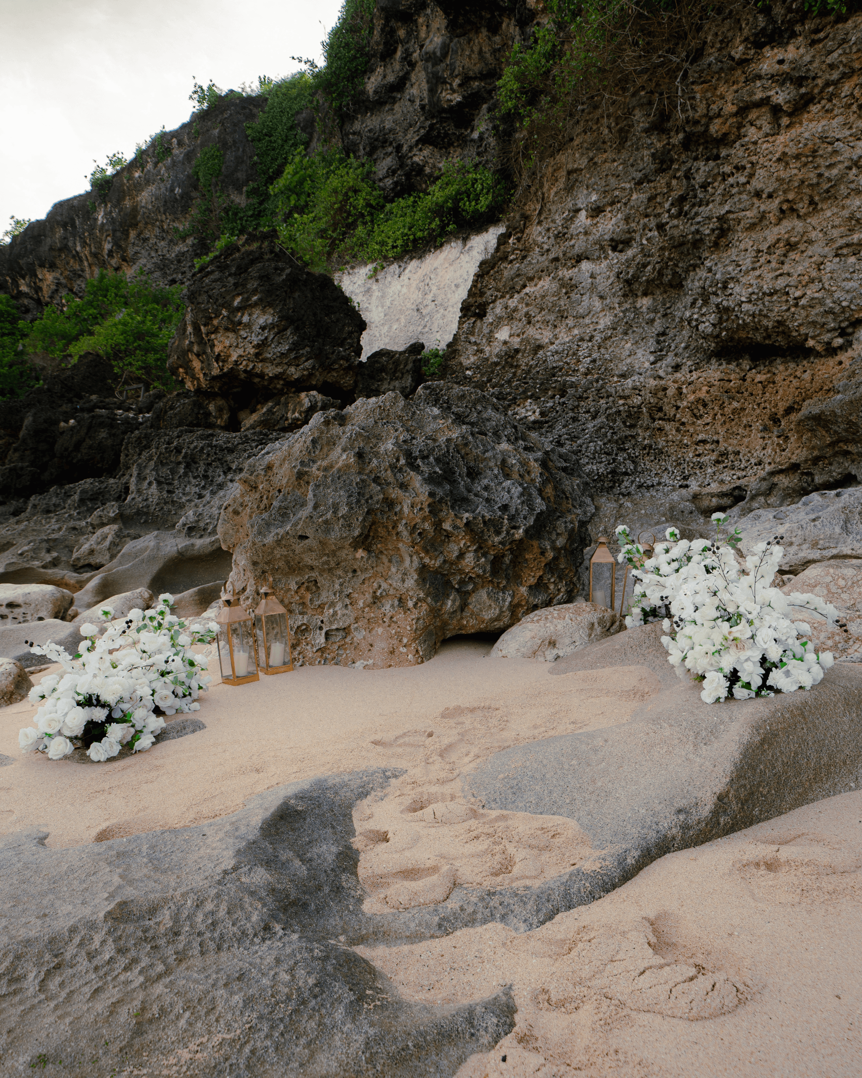 Wedding ceremony with guests throwing petals