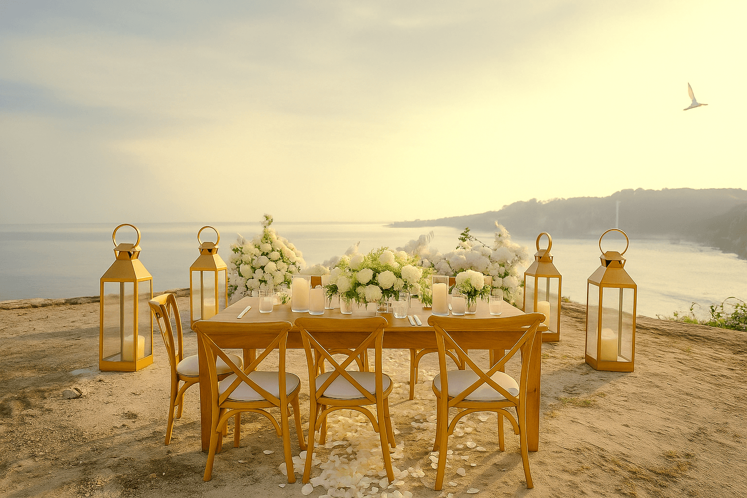 Elegant wedding table setting with floral centerpieces